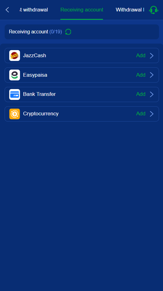 JazzCash EasyPaisa Bank Transfer and Cryptocurrency receiving accounts
